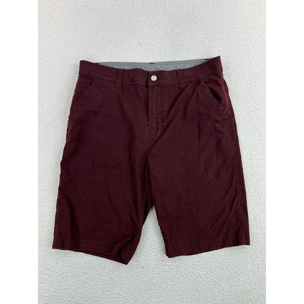 PrAna Shorts Mens 34 Red Furrow Cargo 11 Inseam Hemp Blend Stretch Casual